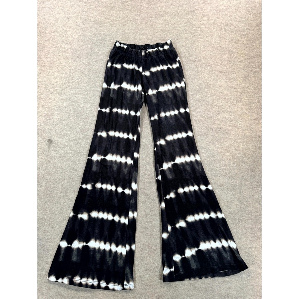 NYC Flare Pants Womens Small Black White Tie Dye Casual Stretch Elastic Waist